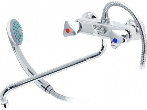 Смеситель для ванны/раковины Лазер с шаровым переключателем S-образный излив 300мм Варион 2022361